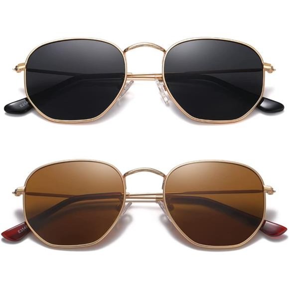 2 Pack Polarized Hexagon Sunglasses Women Polygon Sun Glasses UV400 Protection - Picture 1 of 6